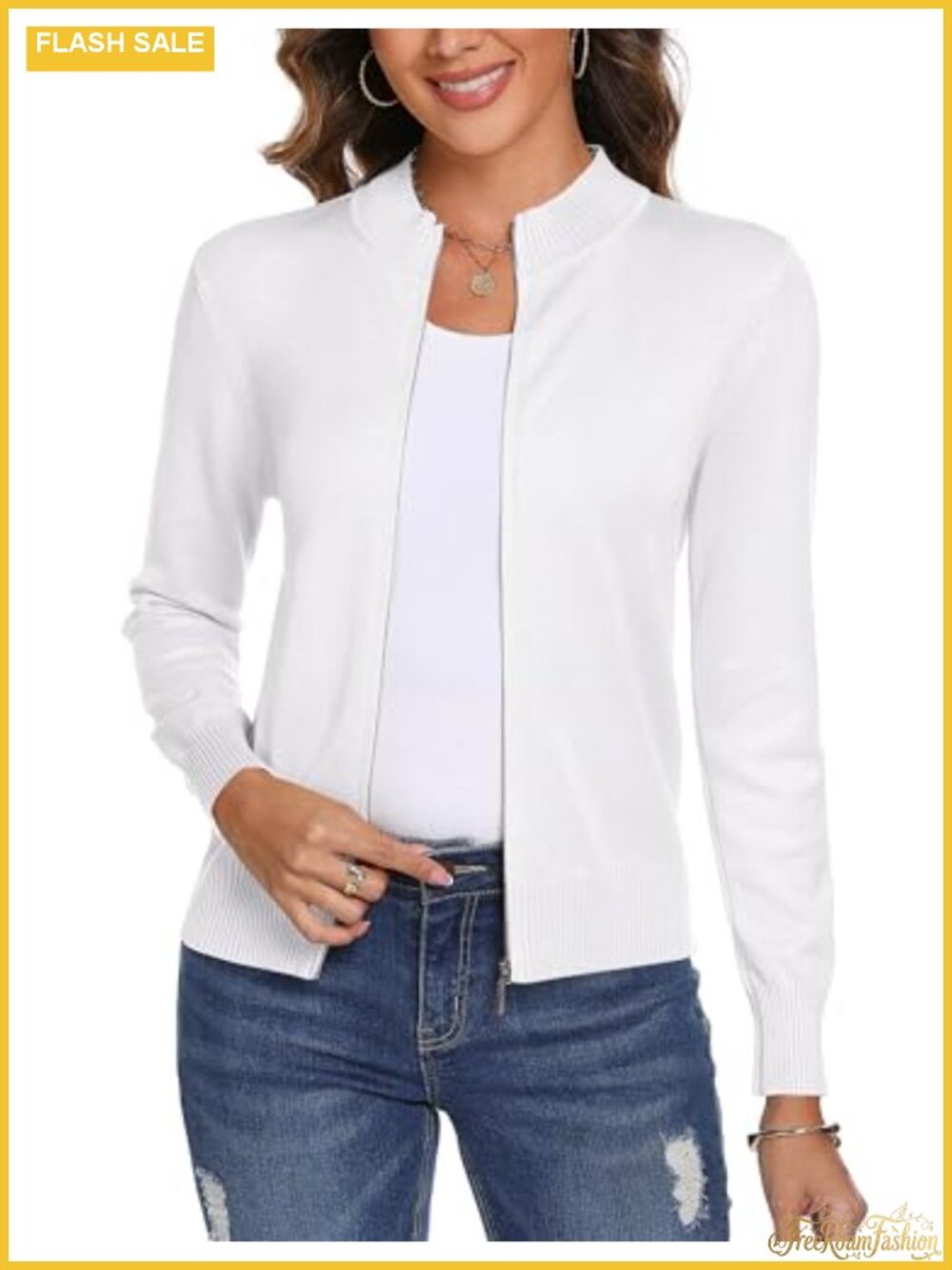 Women's Long Sleeve Zip Up Knitted Cardigan Sweater Lightweight